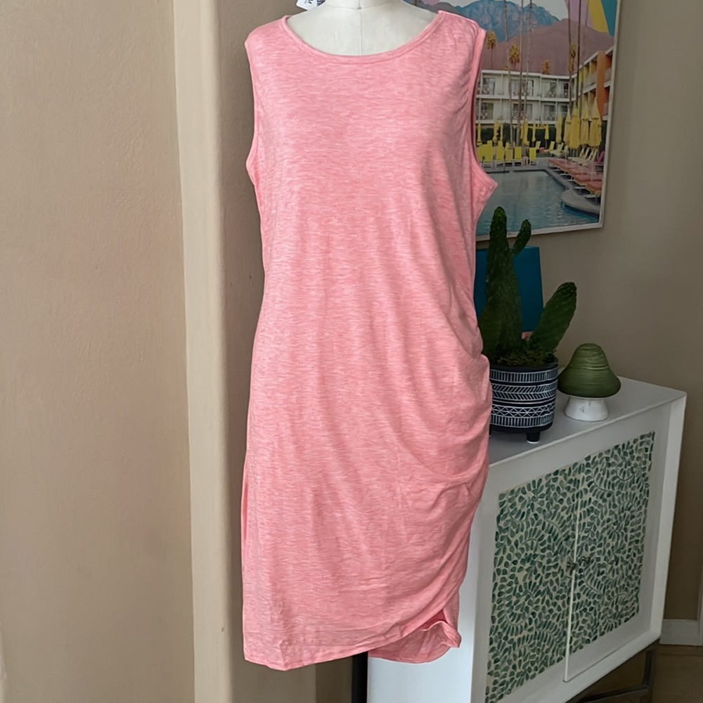 BTFBM Ruched Tank Dress Pink Sleeveless Casual Soft Knit Size L
